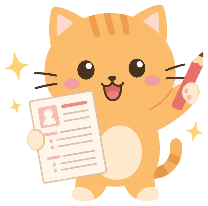 履歴書作成を応援する猫のキャラクター
